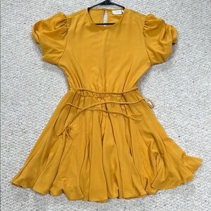 Golden Puff Sleeve Dress